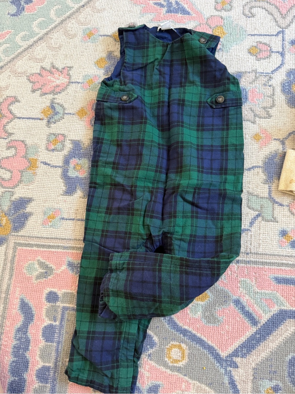 Janie and Jack Green and Navy Plaid Sleeveless Romper